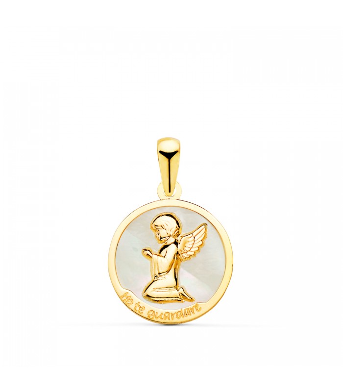 Medalla ángel "Yo te guardaré" Oro 18K Nácar. Regalos para bautizos y bebés