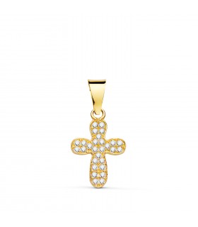 Pendentif croix en or 18K et zircons 14mm. Collier croix pour femme.