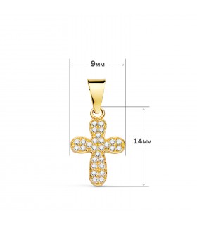 Colgante cruz de oro 18K y circonitas 14mm. Colgantes y joyas para mujer.