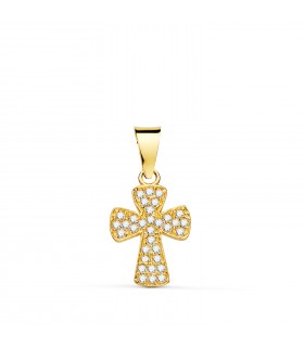 Colgante cruz pavé de oro 18K 14mm. Collar cruz para mujer.