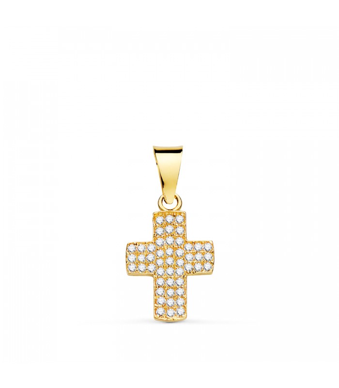 Pendentif croix zircons or 750 14mm, collier croix pour femme