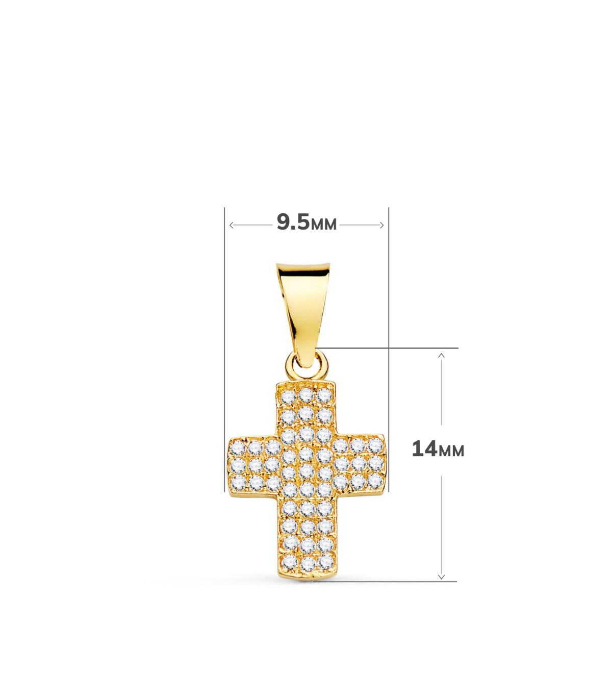 Pendentif croix zircons or 750 14 mm, idéal pour femme