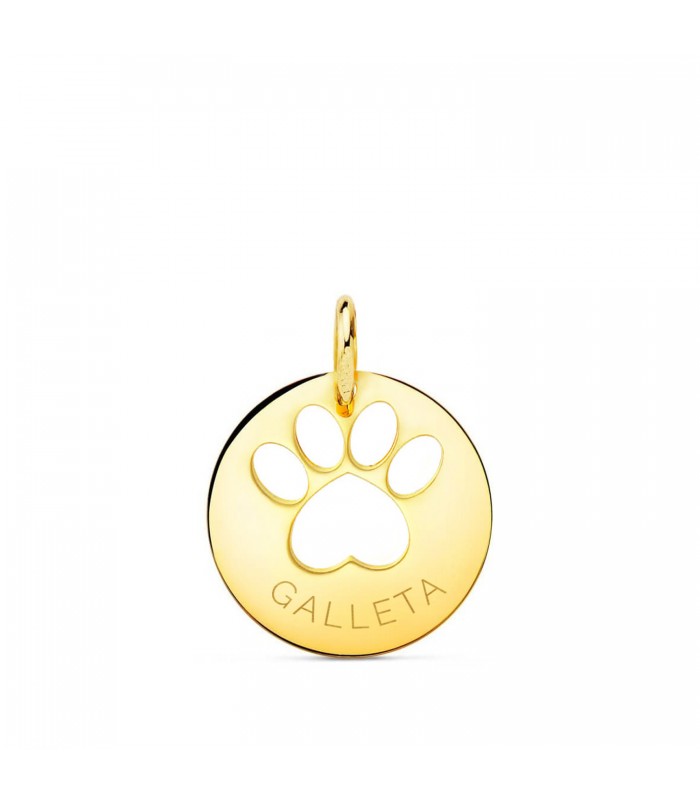 Pendentif pastille empreinte de patte Or 18 K, collier gravé au nom chien