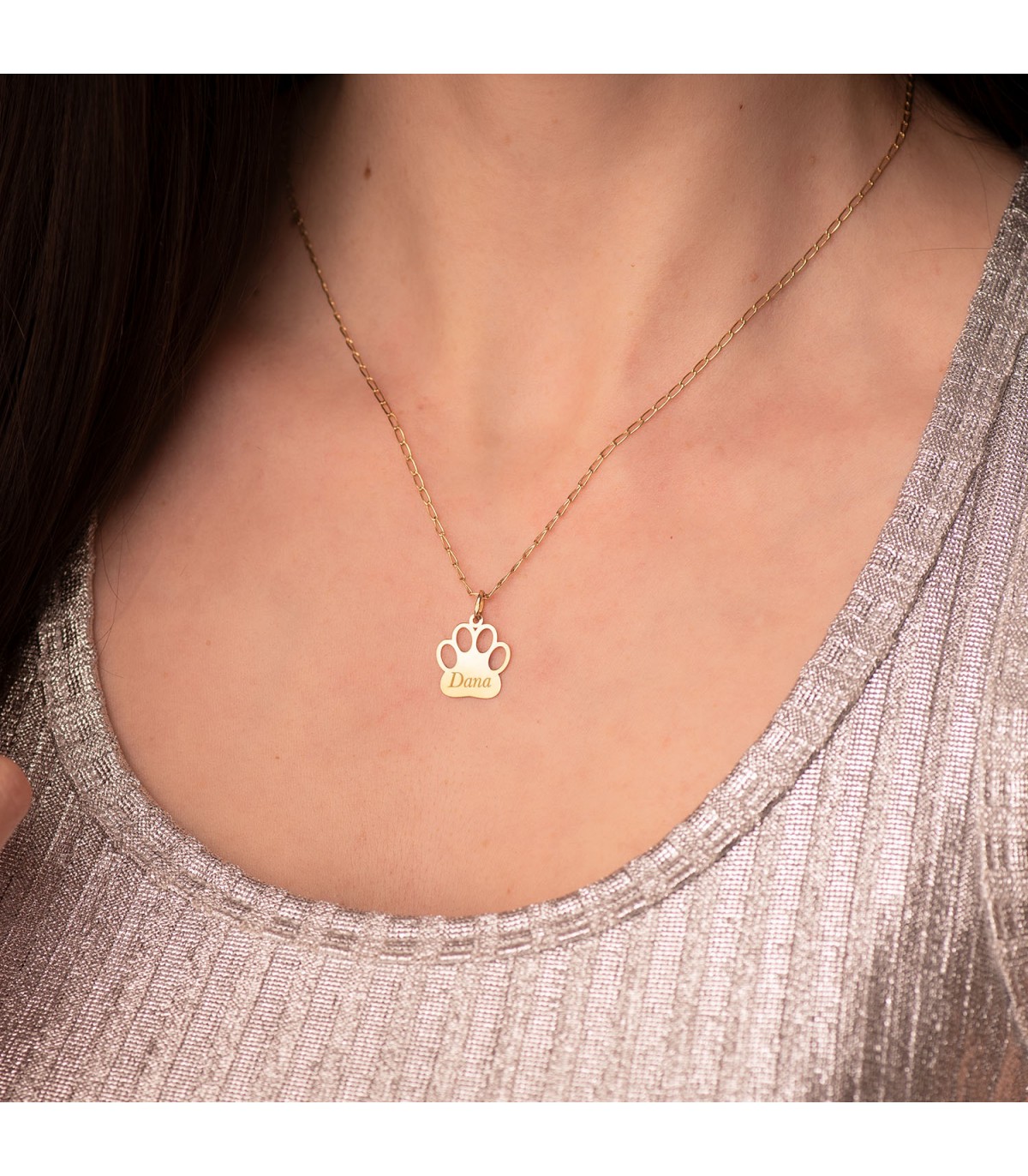 Collar mujer con colgarte Huella patita de Perro - Personalizado con nombres de mascotas grabados.