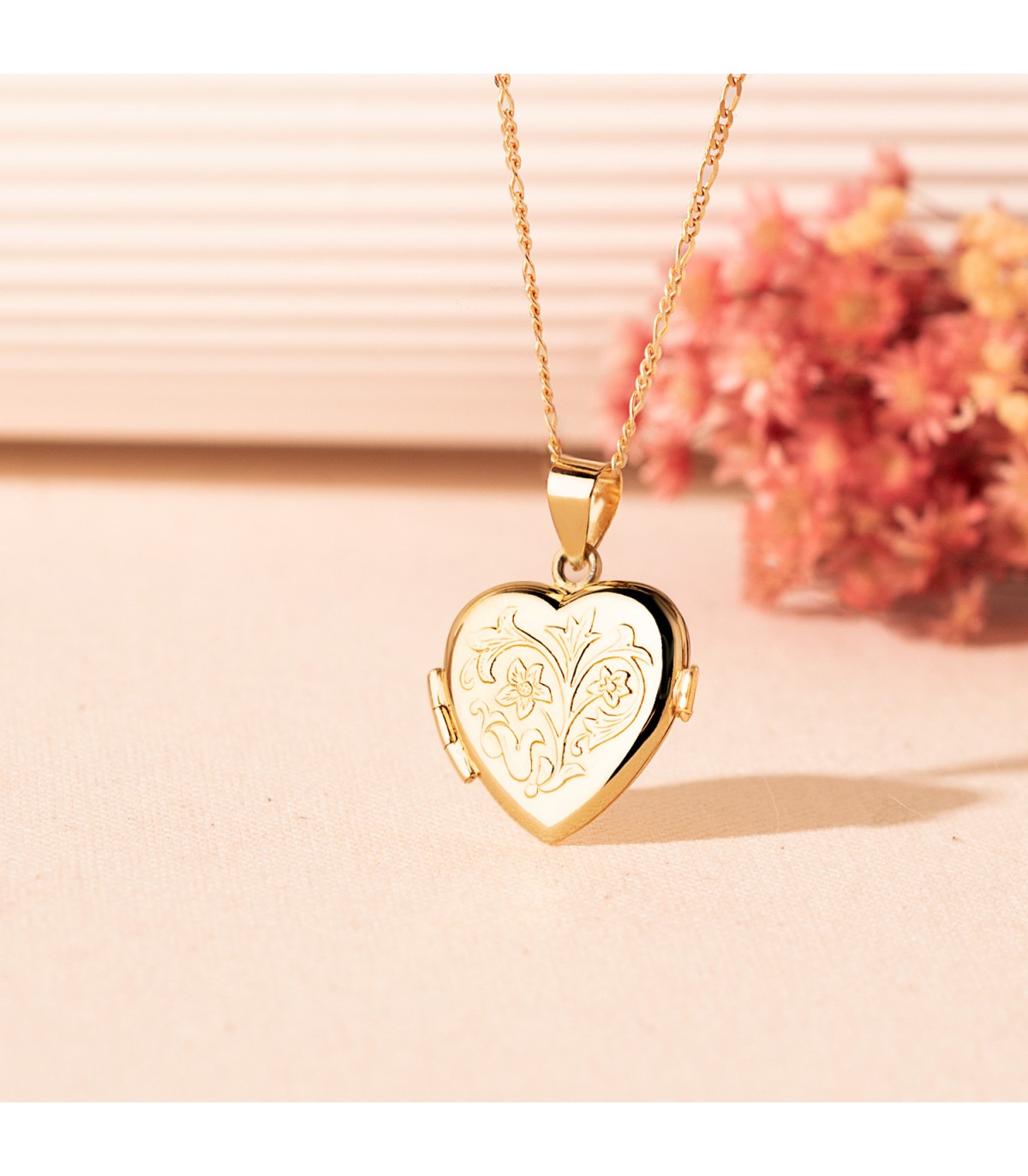 Ciondolo Portafoto Cuore oro 18 Kt 20 MM Floreale