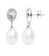 Pendientes de Novia Marisa Oro Blanco 18K. Pendientes largos con perlas para mujer.