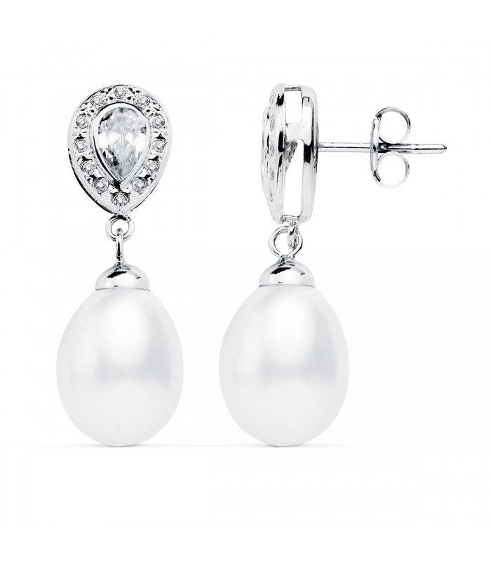 Pendientes de Novia Marisa Oro Blanco 18K. Pendientes largos con perlas para mujer.