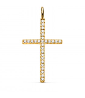 Ciondolo a forma di croce in oro giallo 18k, con zirconi bianchi | Croce d'oro 31mm