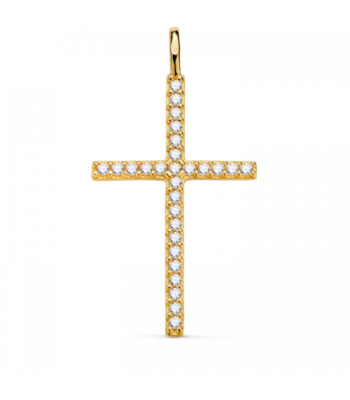 Ciondolo a forma di croce in oro giallo 18k, con zirconi bianchi | Croce d'oro 31mm
