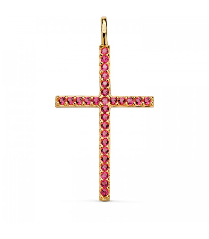 Kreuz mit Zirkonia (Pink) in Pavéfassung, 31 mm – Kreuzkette und Damen-Anhänger