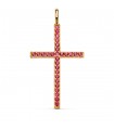 Colgante cruz oro y circonitas rosas 18K