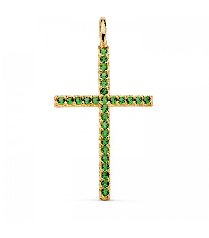 Pendentif croix or et zircons verts 18K.  Colliers ras-de-cou et colliers avec croix pour femmes