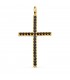 Ciondolo a forma di croce in oro giallo 18k, con zirconi neri | Croce d'oro 31mm