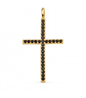 Pendentif croix or et zircons noirs 18K.  Colliers ras-de-cou et colliers avec croix pour femmes