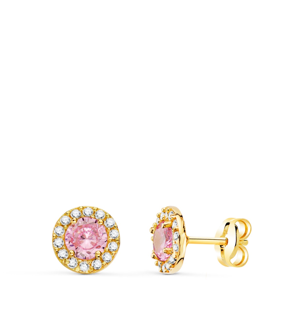 Boucles d'oreilles Aria rose or jaune 18K 7mm. Boucles d'oreilles fille, petites boucles d'oreilles femme, deuxième trou.