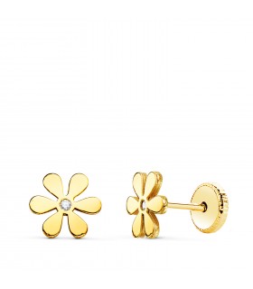 Pendientes de oro para niñas - Pendientes margaritas 6mm Oro 18 kilates - cierre rosca