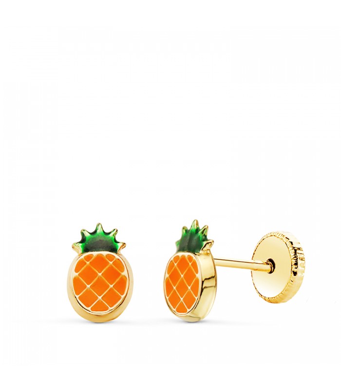 Ananas Ohrstecker | Ohrringe für Mädchen 750er Gold 6,5 mm