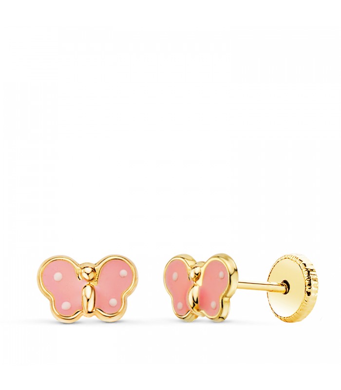 Orecchini bambina farfalla rosa Oro 18 Kt