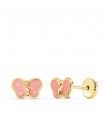 Pendientes niña mariposa rosa Oro 18 K
