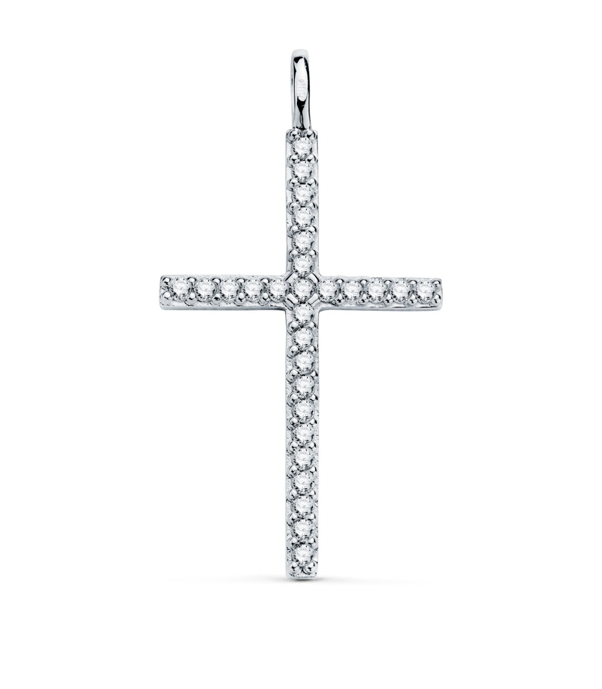 Pendentif Croix En Or Blanc 18 Carats Avec Zircons Blancs - 72934 - Neuf Avec étiquettes