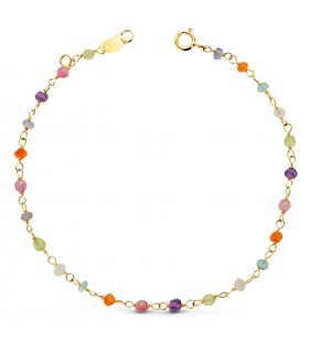 Pulsera mujer Festival oro 18K. Pulseras con bolitas, cristales de colores y piedras semipreciosas.