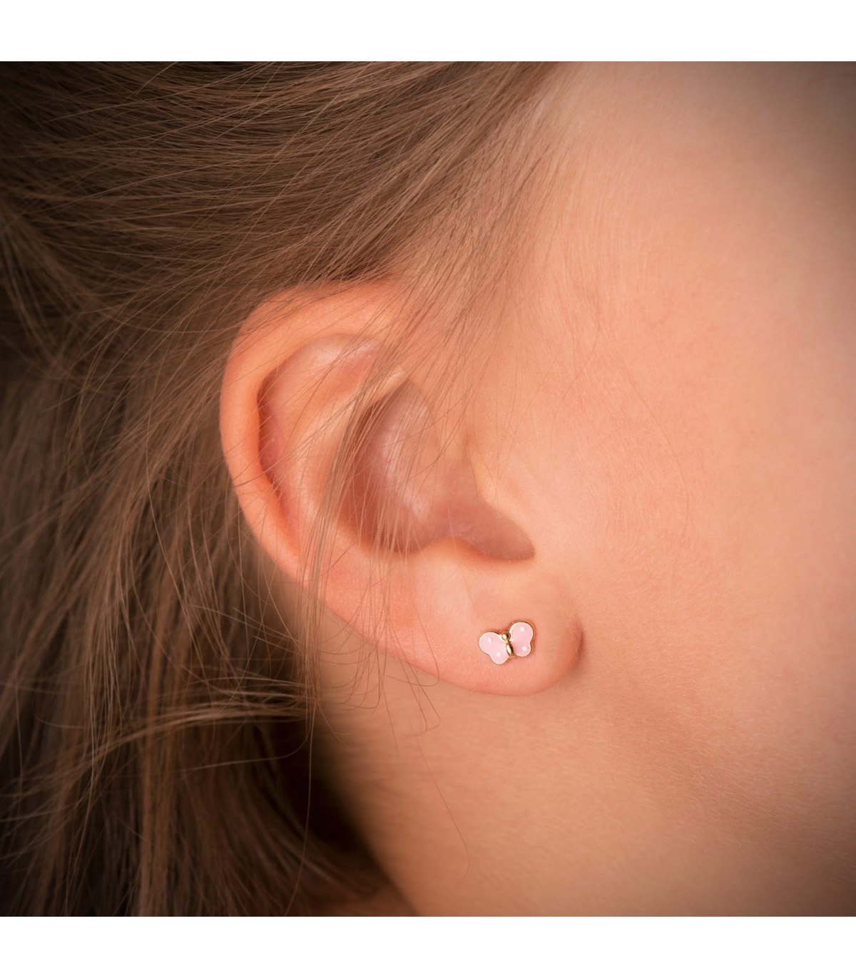 Orecchini bambina farfalla rosa Oro 18 Kt
