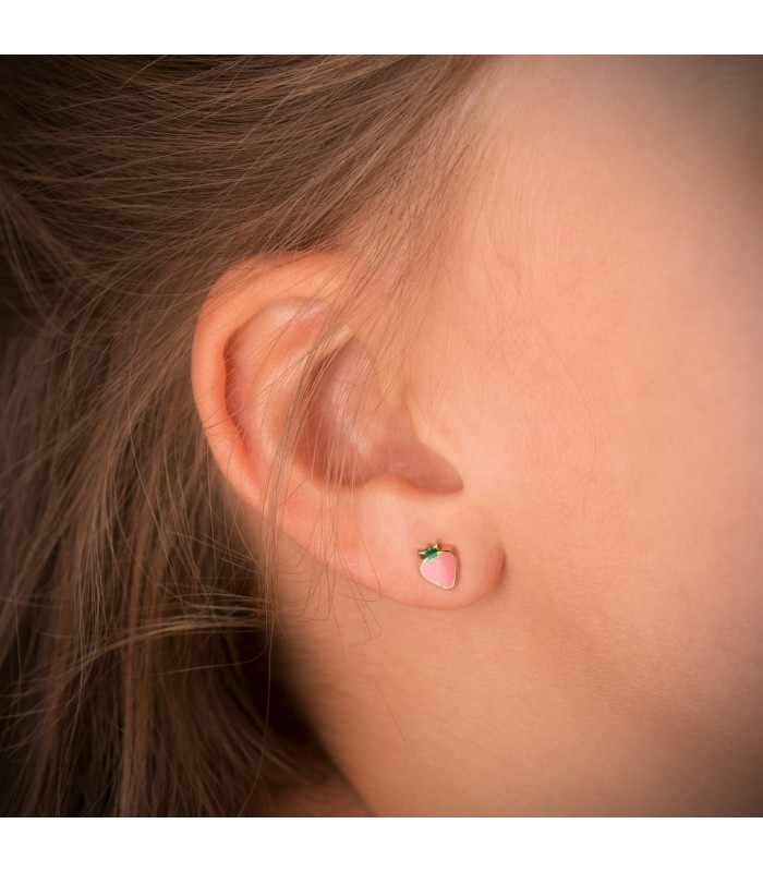 Ohrstecker mit emaillierten Erdbeeren | Ohrringe für Mädchen 6 mm, Pink