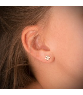 Pendientes de oro para niñas - Pendientes margaritas 6mm Oro 18 kilates - cierre rosca