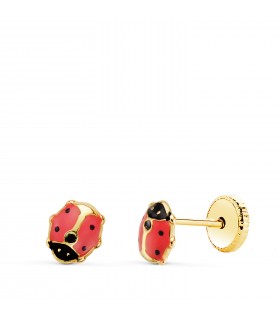 Clous d'oreilles coccinelle fuchsia or 18K, puces et boucles d'oreilles enfant