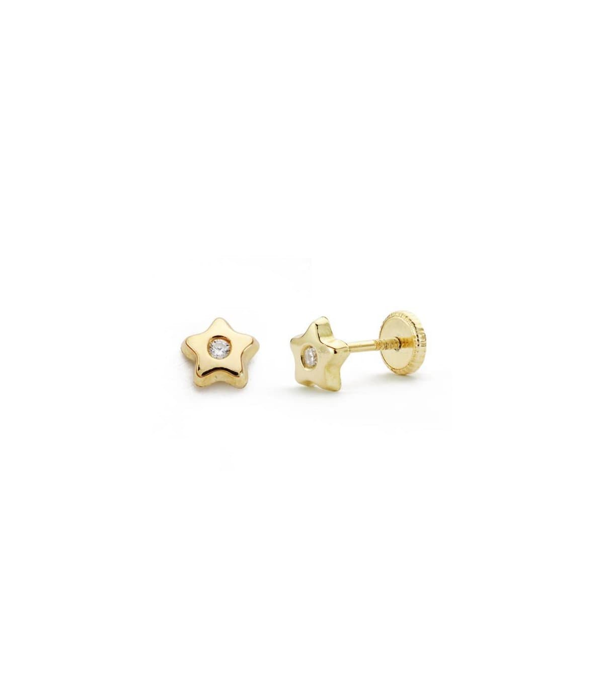Pendientes oro amarillo Faina 18 Ktes, pendientes bebe y recien nacida con forma de estrella.