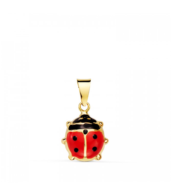 Pendentif Fille coccinelle Or 750. Bijoux coccinelles pour enfants, émail rouge et noir.