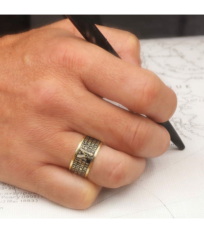 Sortija Ave María Oro 18K esmalte negro| joyería hombre, anillos para caballero