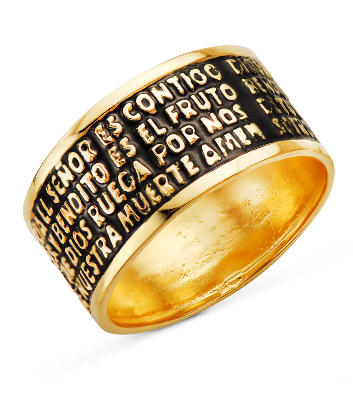 Anillo de hombre con oración Ave María ruega por nosotros.