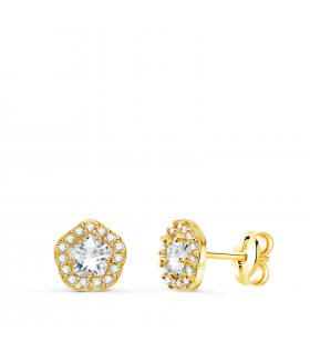 Pendientes Melody oro amarillo 18K 7mm. Pendientes niñas, pendientes pequeños mujer, segundo agujero.