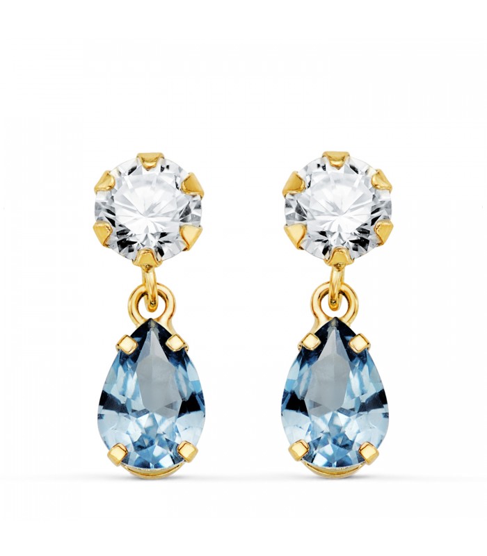 Boucles d'oreilles femme Valencia Or 18K aigue-marine. Boucles d'oreilles pendantes, pierres couleurs.