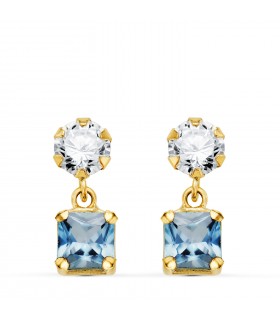 Boucles d'oreilles femme Barcelona Or 18K aigue-marine. Boucles d'oreilles pendantes, pierres couleurs.
