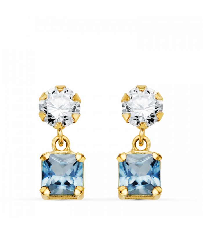 Orecchini donna oro 18kt Acquamarina. Pietre colorati. Orecchini pendenti lunghi Barcelona.