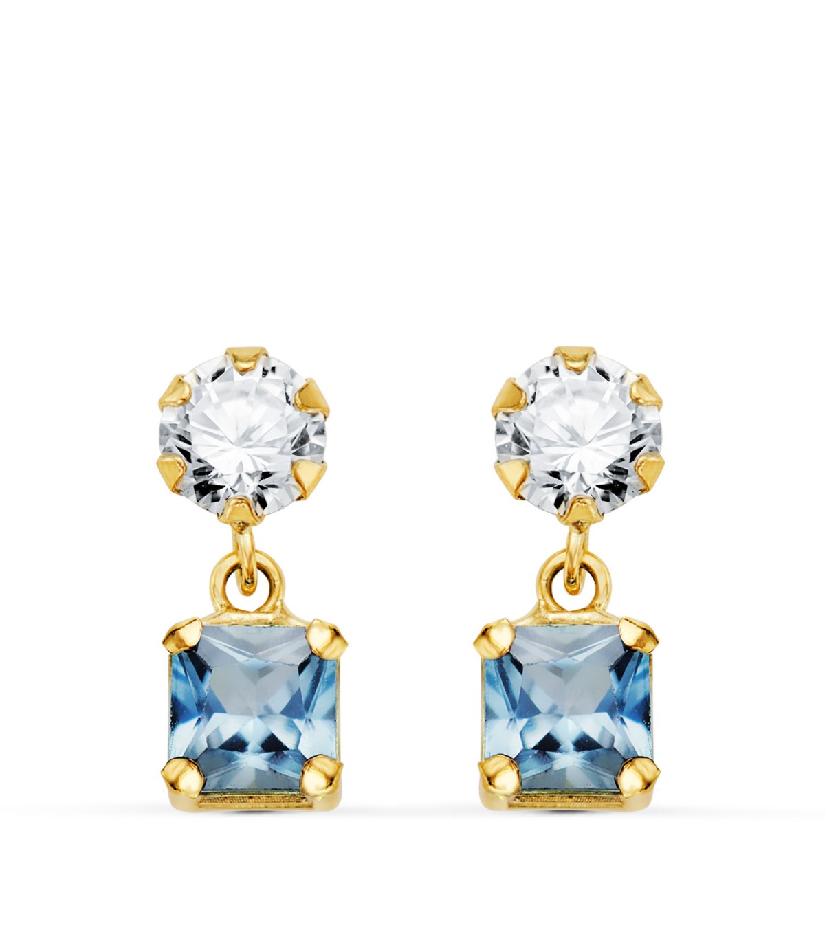 Ohrstecker mit Blauer Zirkonia, Prinzess-Schliff - Ohrhänger 750 Gelbgold | N8987-3PAT
