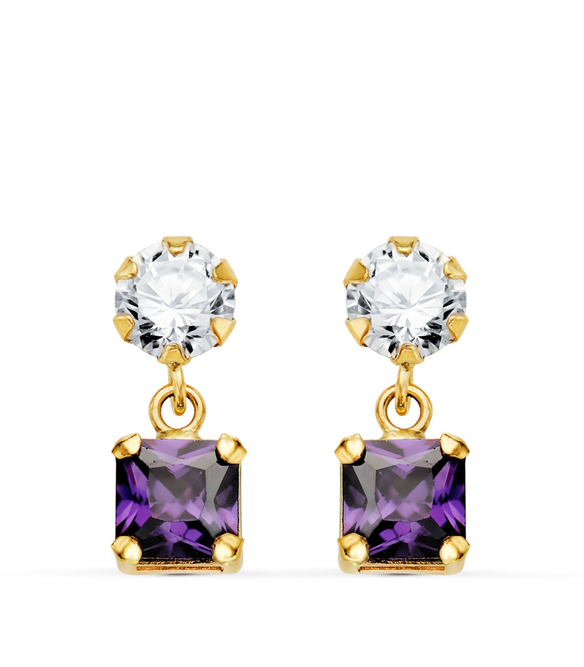 Boucles d'oreilles femme Barcelona Or 18K améthyste. Boucles d'oreilles pendantes, pierres couleurs.