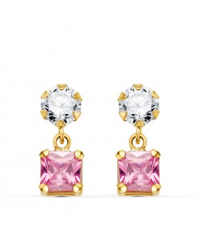 Boucles d'oreilles femme Barcelona Or 18K rose. Boucles d'oreilles pendantes, pierres couleurs.
