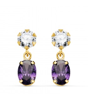 Orecchini donna Cartagena oro 18kt ametista, orecchini a lobo con pietre colorate