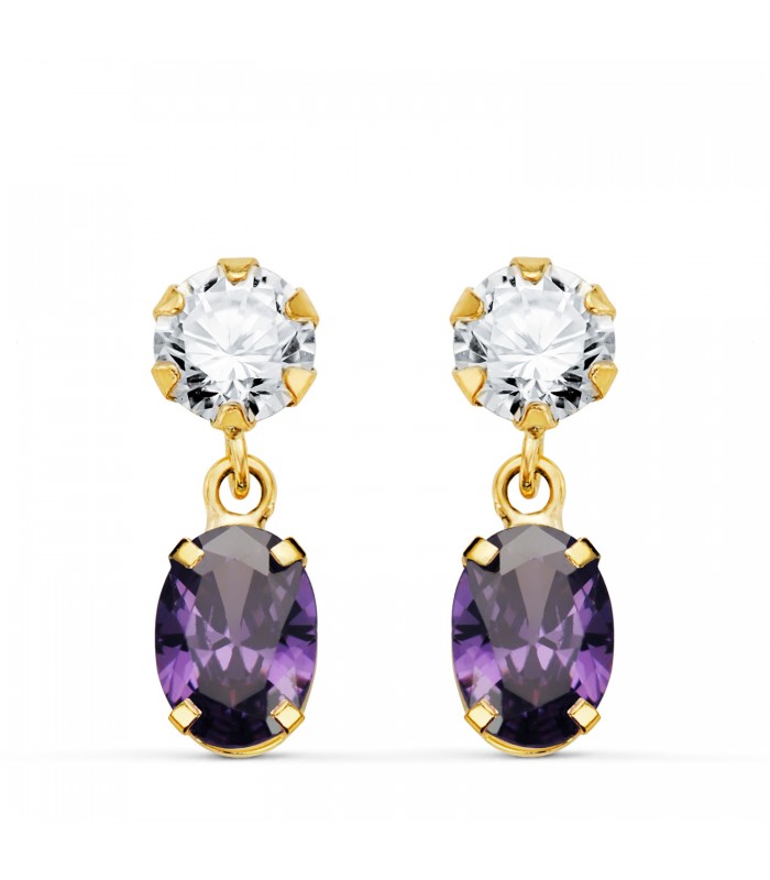 Orecchini donna Cartagena oro 18kt ametista, orecchini a lobo con pietre colorate