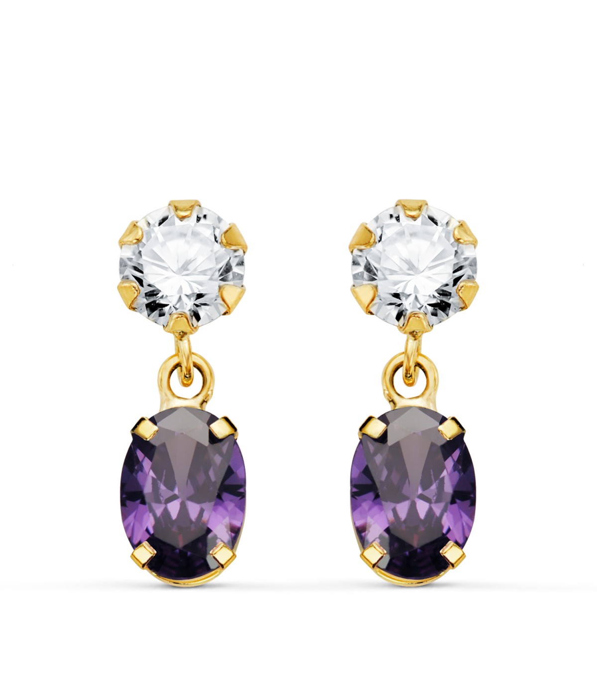 Orecchini donna Cartagena oro 18kt ametista, orecchini a lobo con pietre colorate