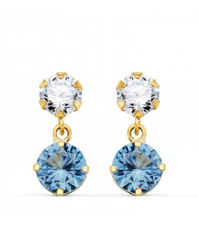 Boucles d'oreilles femme Ibiza Or 18K aigue-marine. Boucles d'oreilles pendantes, pierres couleurs.