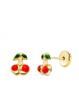 Boucles d'oreilles fille or 18K cerises. Boucles d'oreilles fillette, enfant, fille. Forme fruits.