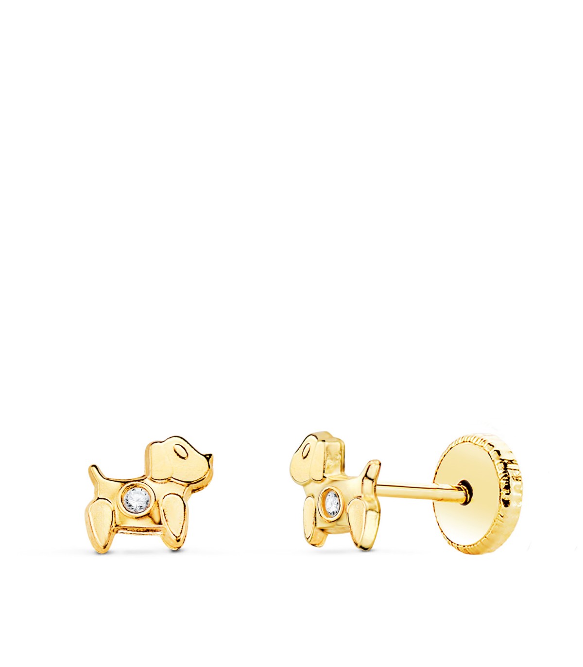 Orecchini a lobo 18kt Cani 5 mm, per neonata e bambina, cane con zircone
