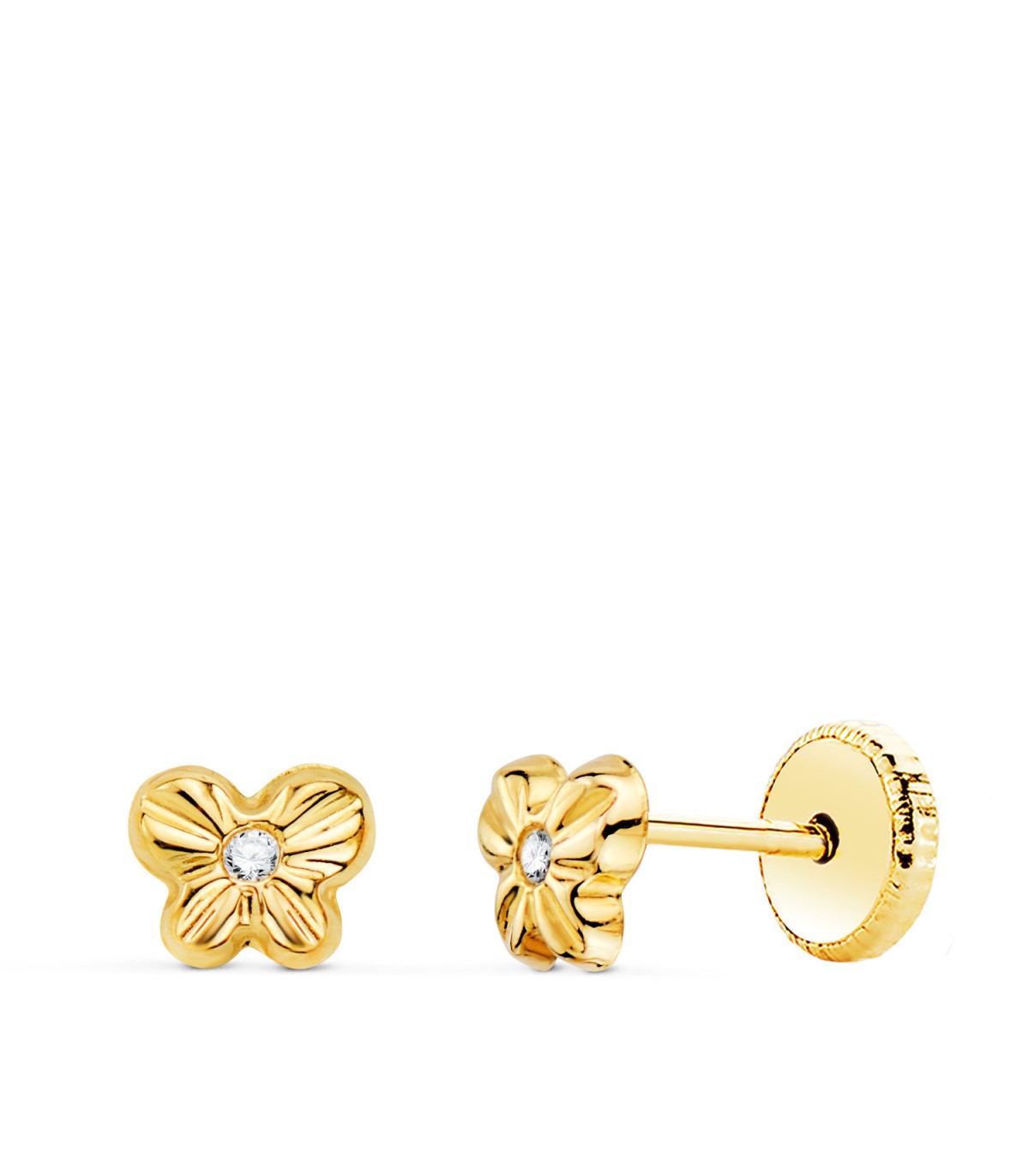 Clous d'oreilles fille or 18K Papillon Ondes 5.5mm - boucles d'oreilles bébé - zirconias
