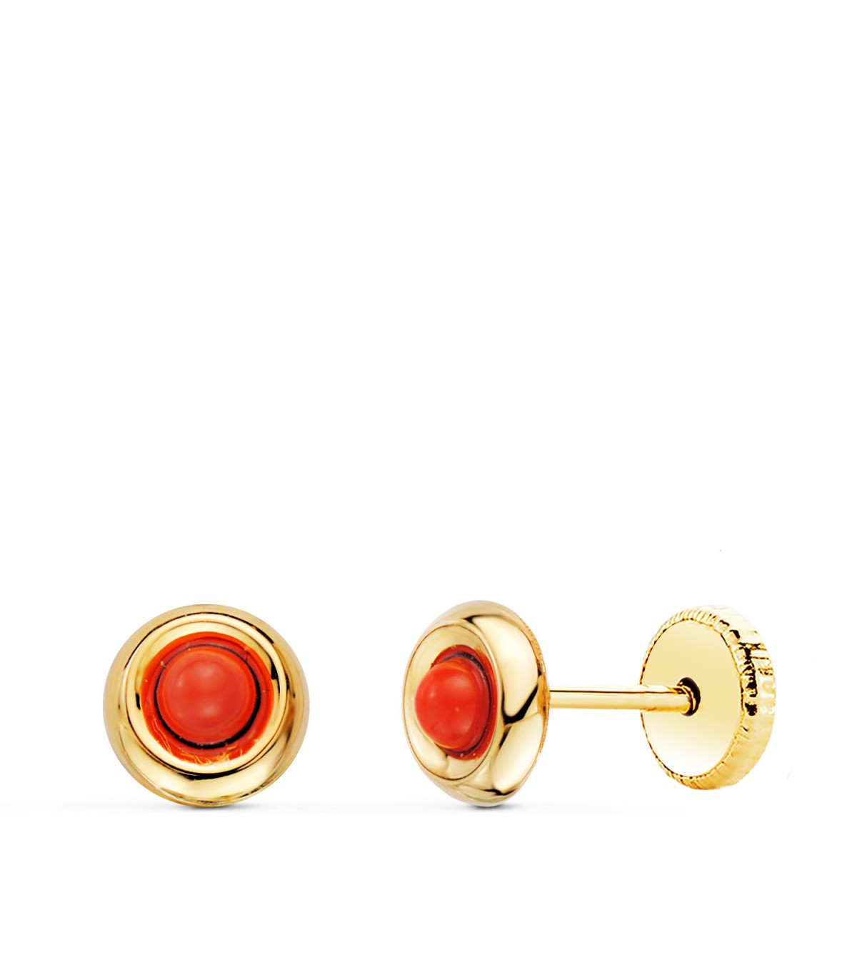 Orecchini corallo Magali 5mm Oro 18Kt, ideali per neonata regalo nascita