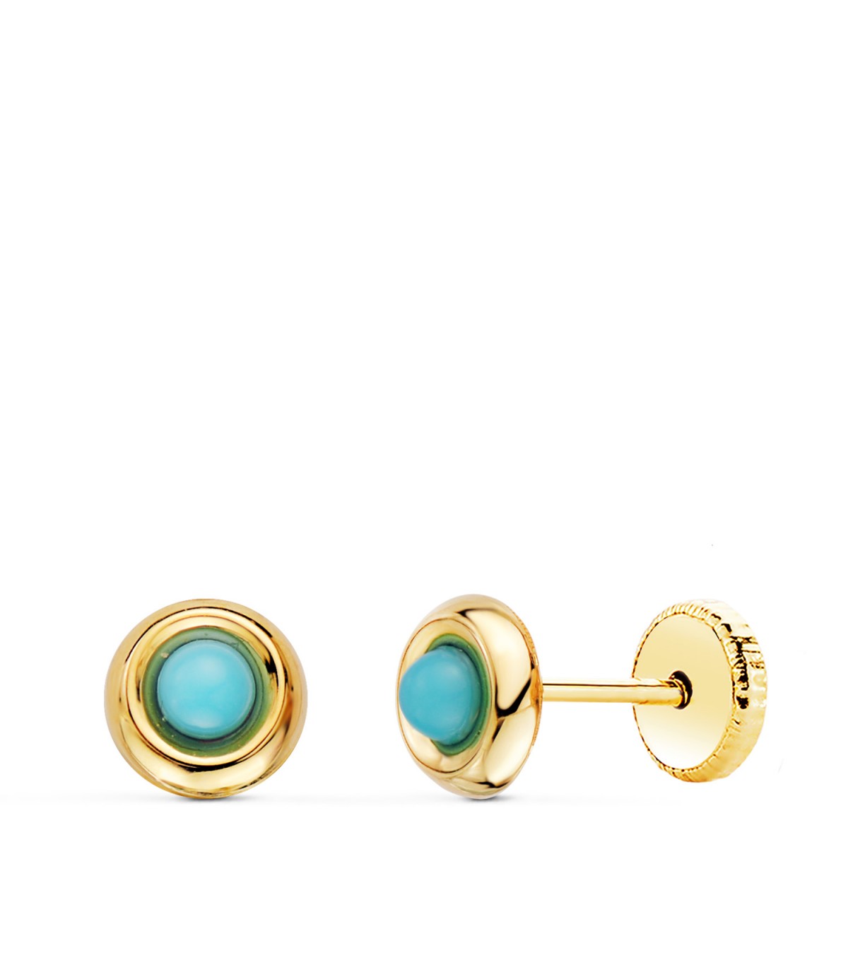 Clous d'oreilles turquoise Magalí 5mm or 18K, puces d'oreilles en corail pour fille ou bébé.