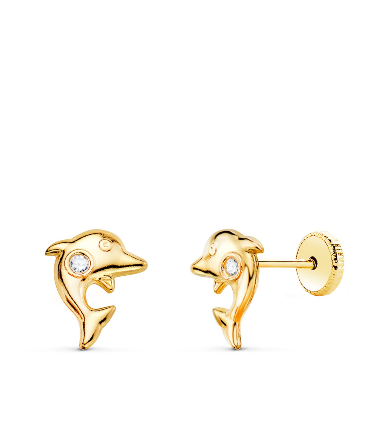 Kinder-Ohrringe mit Delfin und Zirkonia aus 750 Gold, glänzend, 8 mm